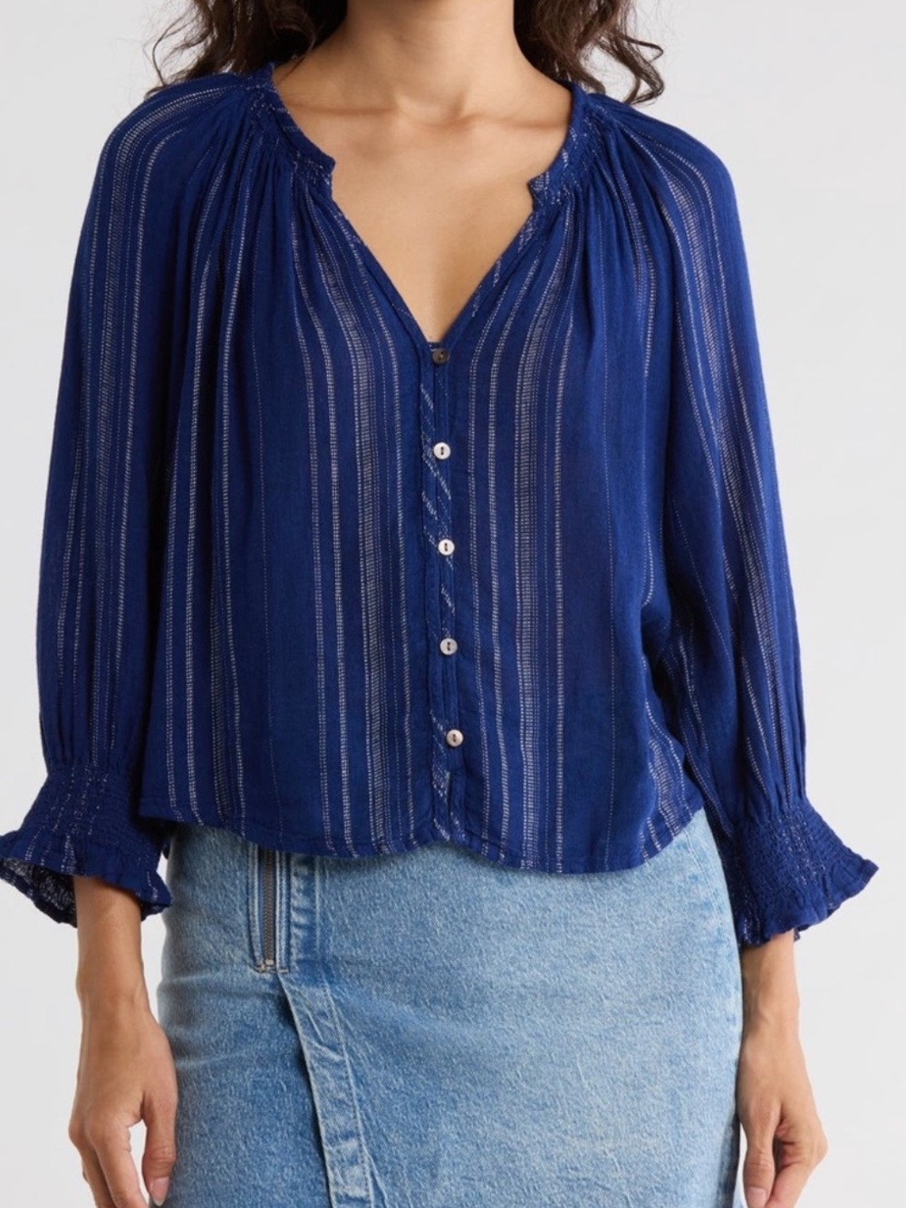 Rails Blue Button-Front Peasant Blouse